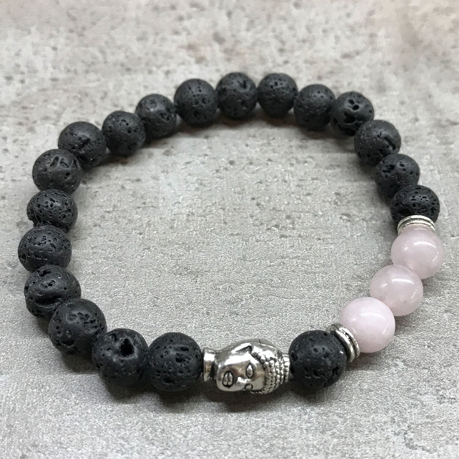 Pulsera de Lava y Cuarzo Rosa - Buda