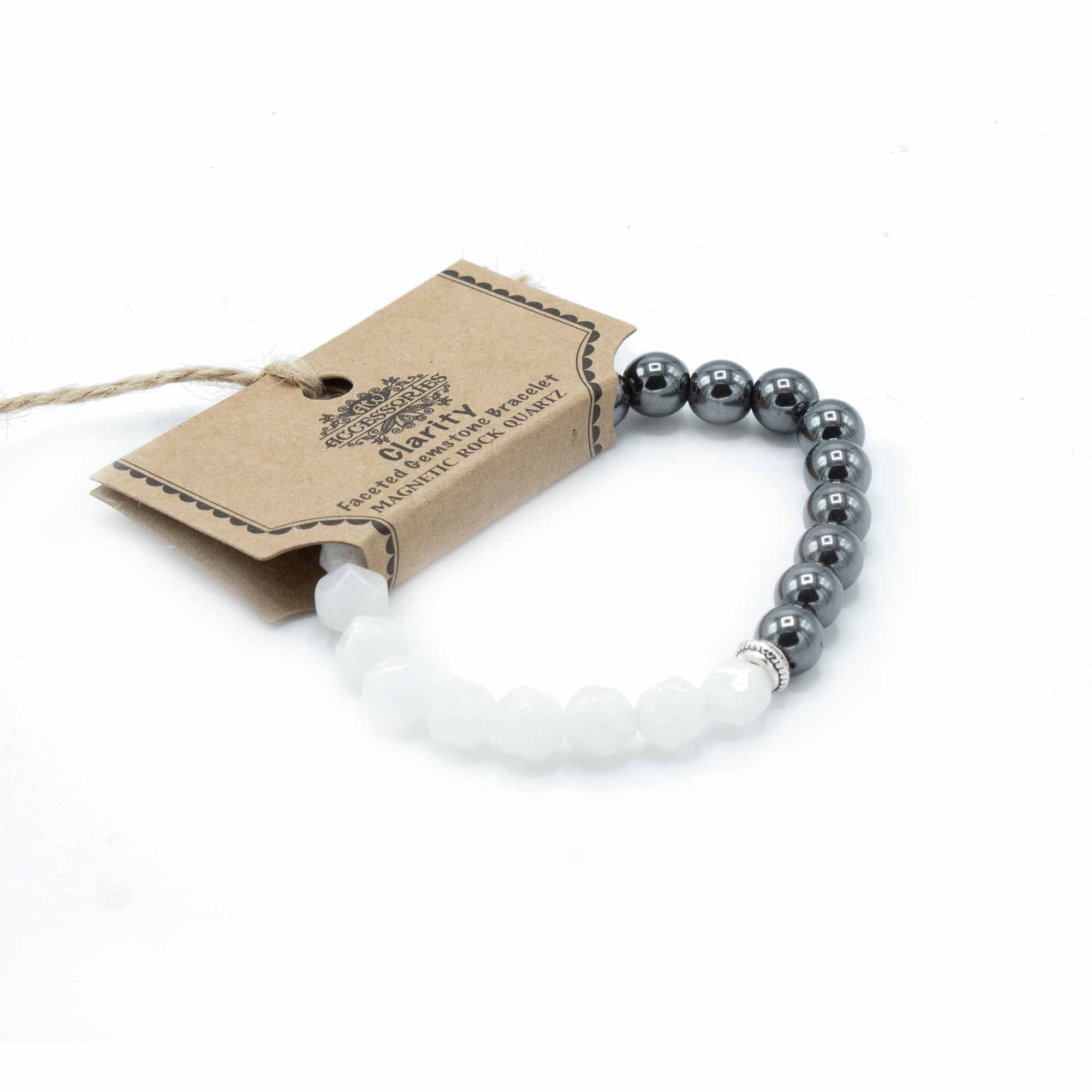 Pulsera Magnética con Cuarzo Blanco Tallado