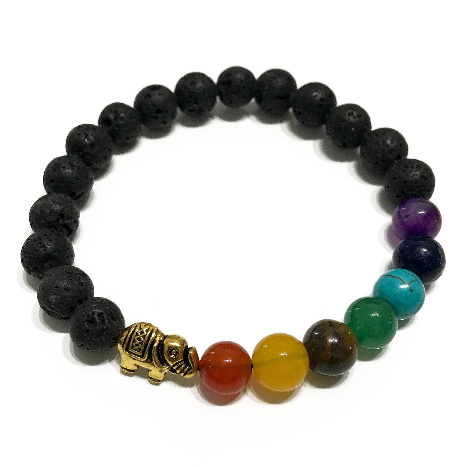 Pulsera de Lava y Chakras - Elefante Dorado