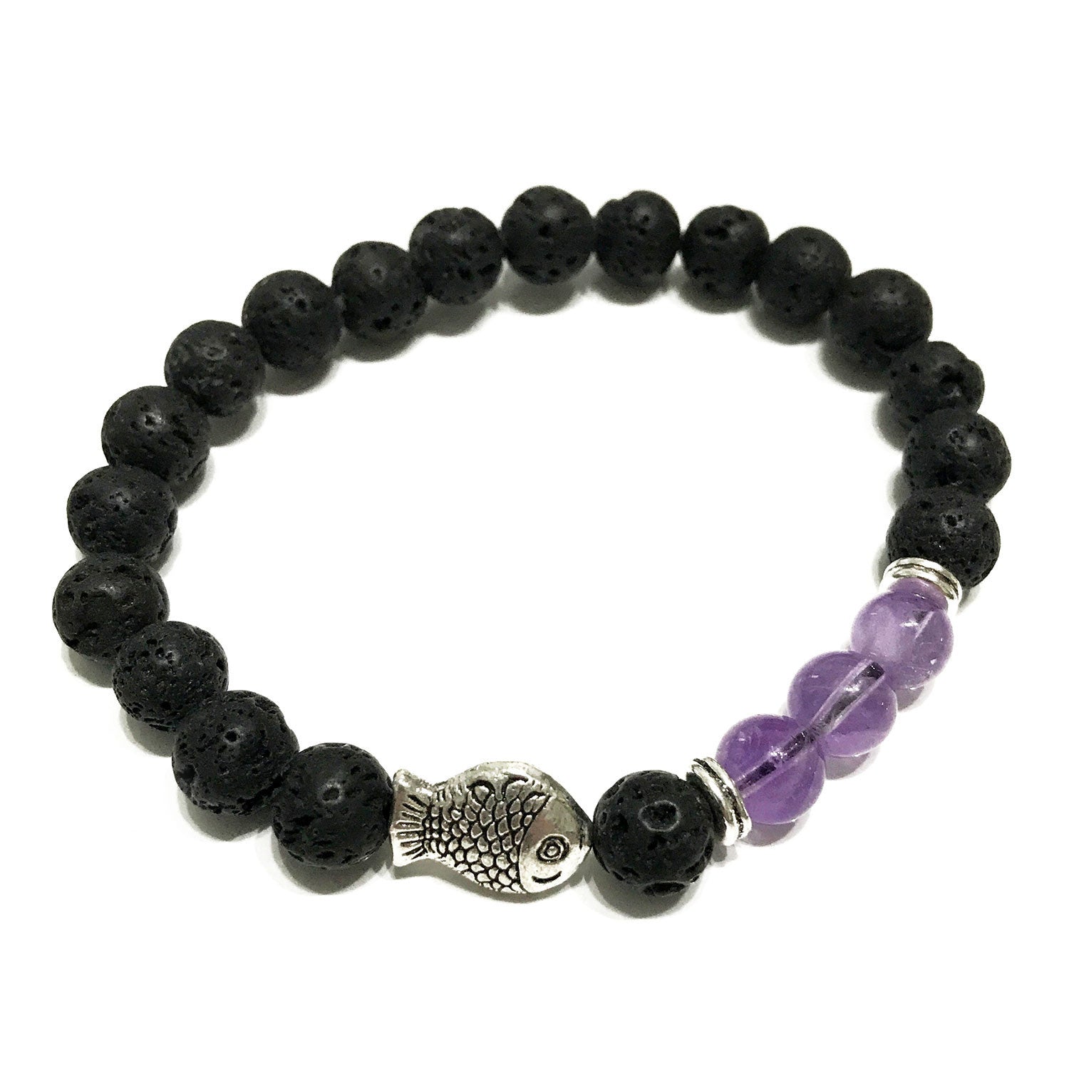 Pulsera de Piedra de Lava y Amatista - Piscis