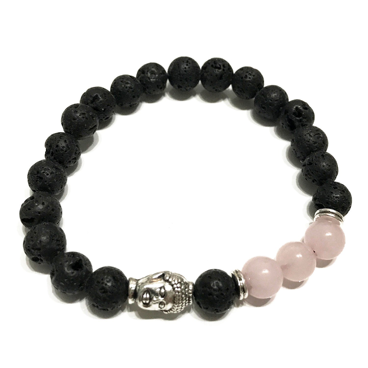 Pulsera de Lava y Cuarzo Rosa - Buda